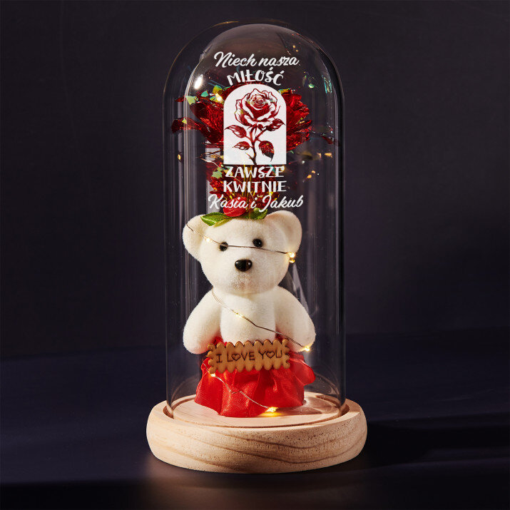 Niech nasza miłość - Wieczna róża z misiem