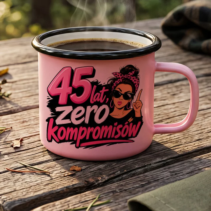 Kubek Emaliowany Dla 45 Latki Prezent Na 45 Urodziny Dla Kobiety: Elegancka Zabawa Kubek Emaliowany Dla 45 Latki Prezent Na 45 Urodziny Dla Kobiety: Elegancka Zabawa
