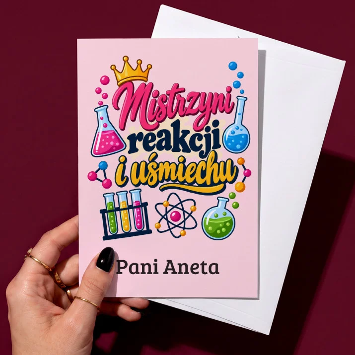 Kartka Personalizowana Dla Nauczycielki Chemii Prezent Na Dzień Nauczyciela Dla Kobiety: Mistrzyni Reakcji I Kartka Personalizowana Dla Nauczycielki Chemii Prezent Na Dzień Nauczyciela Dla Kobiety: Mistrzyni Reakcji I