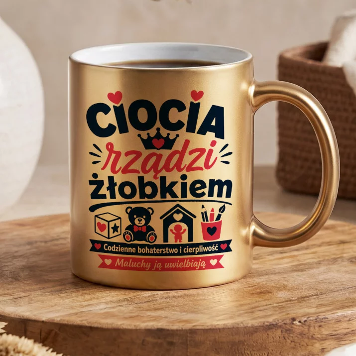 Złoty Kubek Dla Cioci Ze Żłobka Prezent Dla Kobiety: Super Ciocia Żłobkowa Złoty Kubek Dla Cioci Ze Żłobka Prezent Dla Kobiety: Super Ciocia Żłobkowa