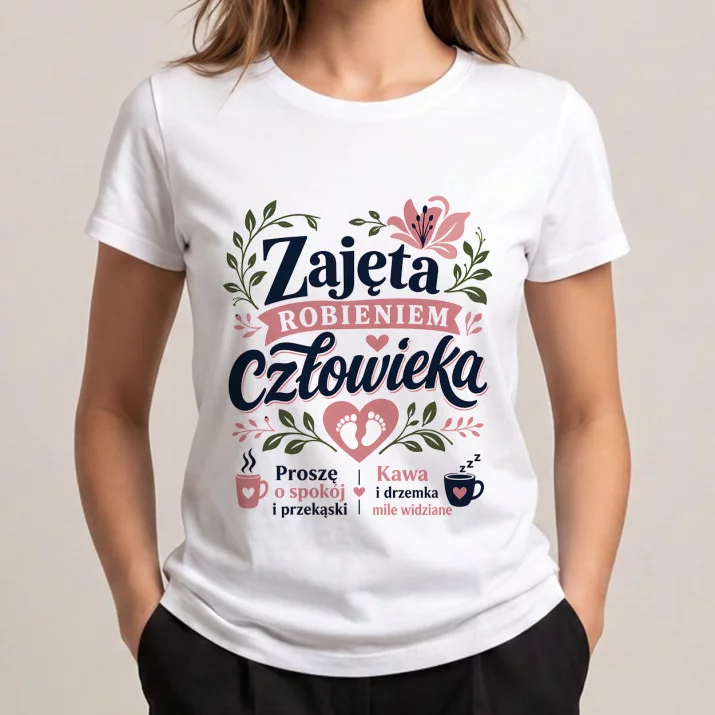 Koszulka Damska Biała Dla Kobiety W Ciąży Prezent Na Dzień Mamy Dla Kobiety: Humor Spod Brzucha
