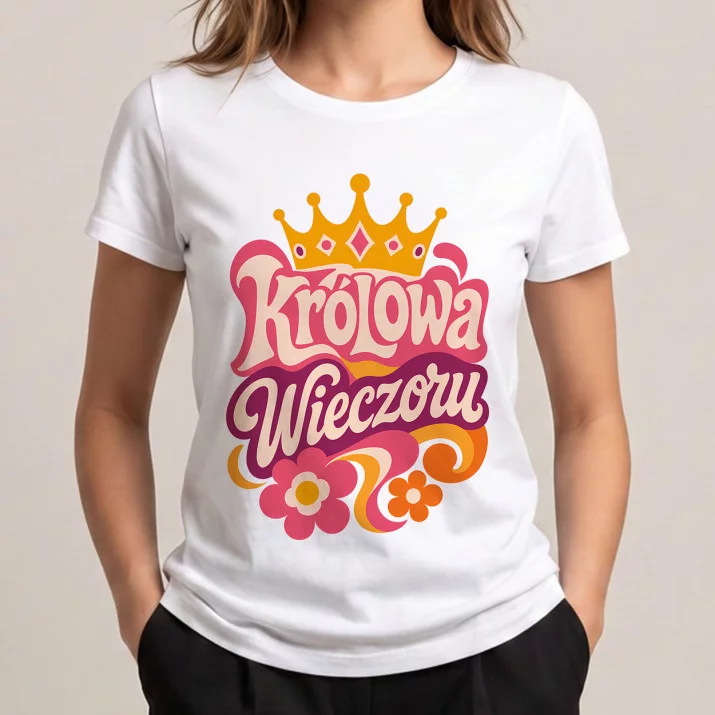Koszulka Damska Biała Na Panieński Prezent Dla Kobiety: Królewski Klimat Retro