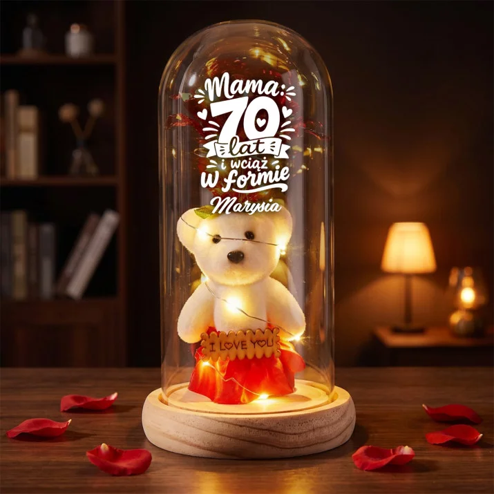Wieczna Róża z Misiem Na 70 Urodziny Mamy Prezent Dla Kobiety: Chibi Mama Świętuje