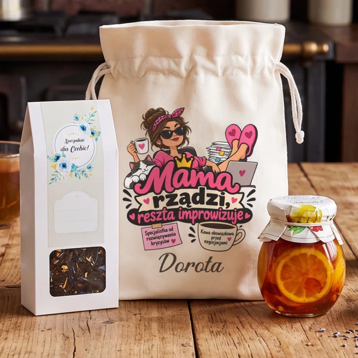 Zestaw Prezentowy z Herbatą Dla Mamy Prezent Na Dzień Mamy Dla Kobiety: Mama Rządzi, Reszta Zestaw Prezentowy z Herbatą Dla Mamy Prezent Na Dzień Mamy Dla Kobiety: Mama Rządzi, Reszta