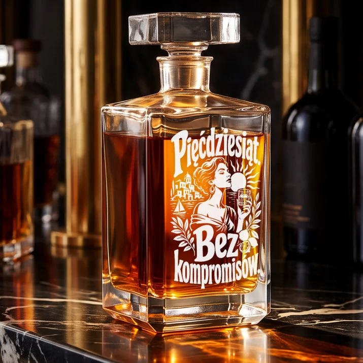 Karafka Do Whisky z Grawerem Na 50 Prezent Na 50 Urodziny: Pięćdziesiąt. Bez Kompromisów. Karafka Do Whisky z Grawerem Na 50 Prezent Na 50 Urodziny: Pięćdziesiąt. Bez Kompromisów.