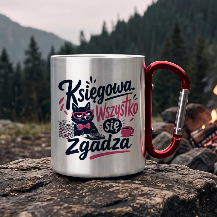 Kubek Metalowy z Karabińczykiem Dla Księgowej Prezent Dla Kobiety: Księgowa Z Humorem Kubek Metalowy z Karabińczykiem Dla Księgowej Prezent Dla Kobiety: Księgowa Z Humorem