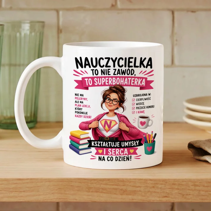 Kubek Z Nadrukiem Dla Nauczycielki Prezent Na Dzień Nauczyciela Dla Kobiety: Supernauczycielka Kubek Z Nadrukiem Dla Nauczycielki Prezent Na Dzień Nauczyciela Dla Kobiety: Supernauczycielka