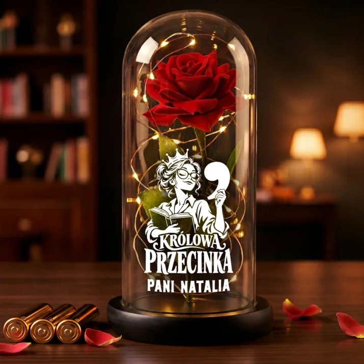 Wieczna Róża LED Dla Nauczycielki Polskiego Prezent Na Dzień Nauczyciela Dla Kobiety: Królowa Przecinka Wieczna Róża LED Dla Nauczycielki Polskiego Prezent Na Dzień Nauczyciela Dla Kobiety: Królowa Przecinka