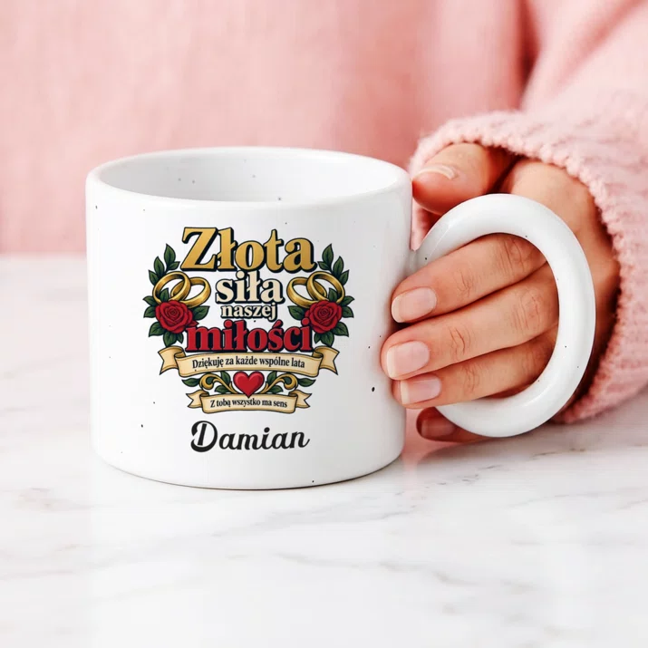 Kubek Premium Na 50 Rocznicę Ślubu Prezent Dla Mężczyzny: Złota Siła Naszej Miłości