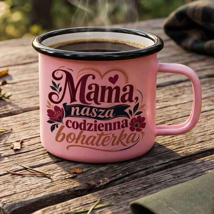 Kubek Emaliowany Na Dzień Mamy Prezent Dla Mamy Kobiety: Elegancka Mama Kubek Emaliowany Na Dzień Mamy Prezent Dla Mamy Kobiety: Elegancka Mama