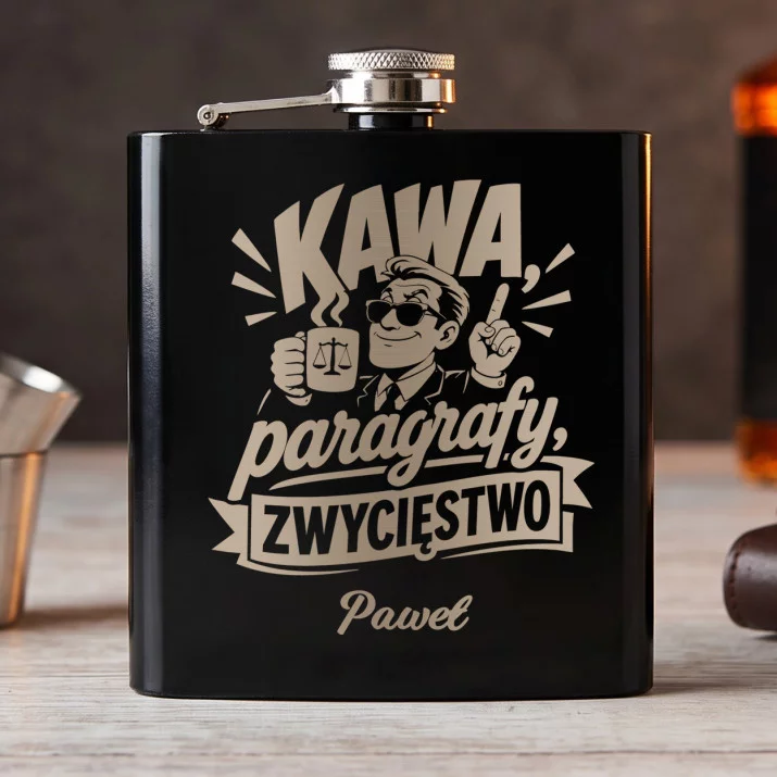 Piersiówka z Grawerem Dla Prawnika Prezent Dla Mężczyzny: Kawa, Paragrafy Piersiówka z Grawerem Dla Prawnika Prezent Dla Mężczyzny: Kawa, Paragrafy