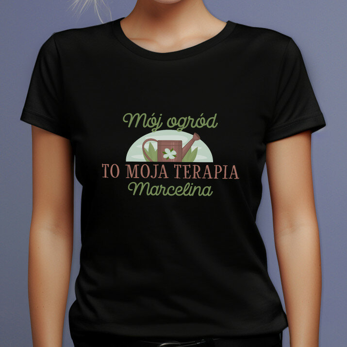 ogród to moja terapia - Czarna koszulka damska