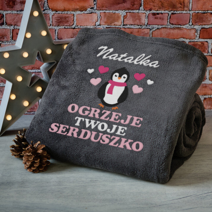 Ogrzeję Twoje serduszko - koc z haftem