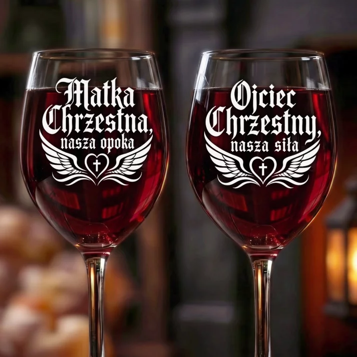 Dwa Kieliszki Do Wina Dla Chrzestnych Prezent Dla Pary: Chrzestni Duo Dwa Kieliszki Do Wina Dla Chrzestnych Prezent Dla Pary: Chrzestni Duo