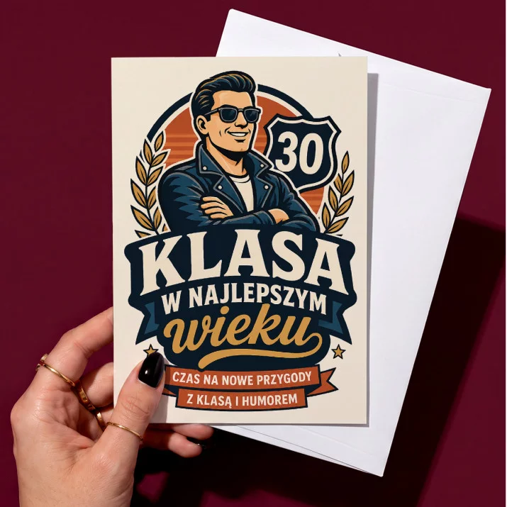 Kartka z Życzeniami Na 30 Urodziny Dla 30 Latka Mężczyzny: Retro Emblemat Męskości