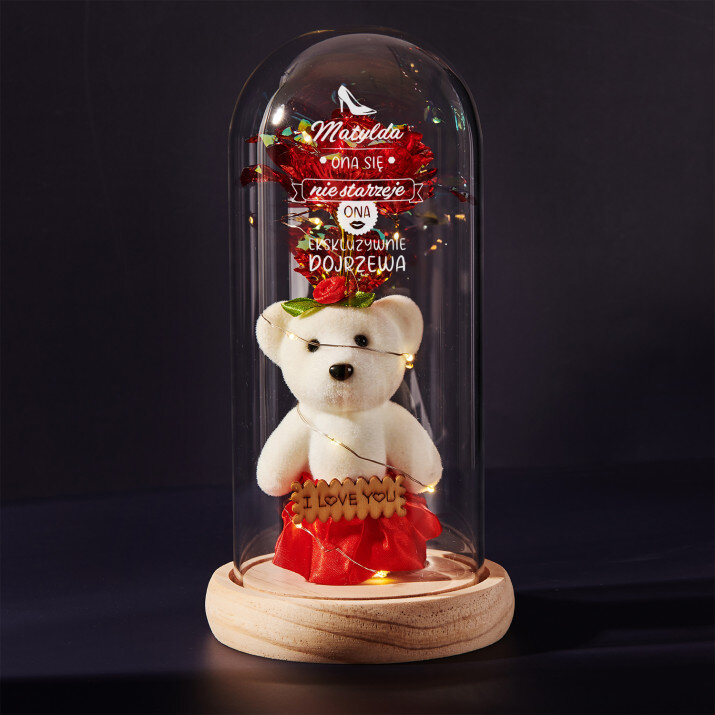 Ona się nie starzeje - Wieczna róża z misiem