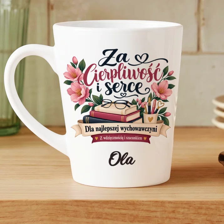 Kubek Personalizowany Dla Wychowawczyni Prezent Dla Kobiety: Za Cierpliwość I Serce Kubek Personalizowany Dla Wychowawczyni Prezent Dla Kobiety: Za Cierpliwość I Serce