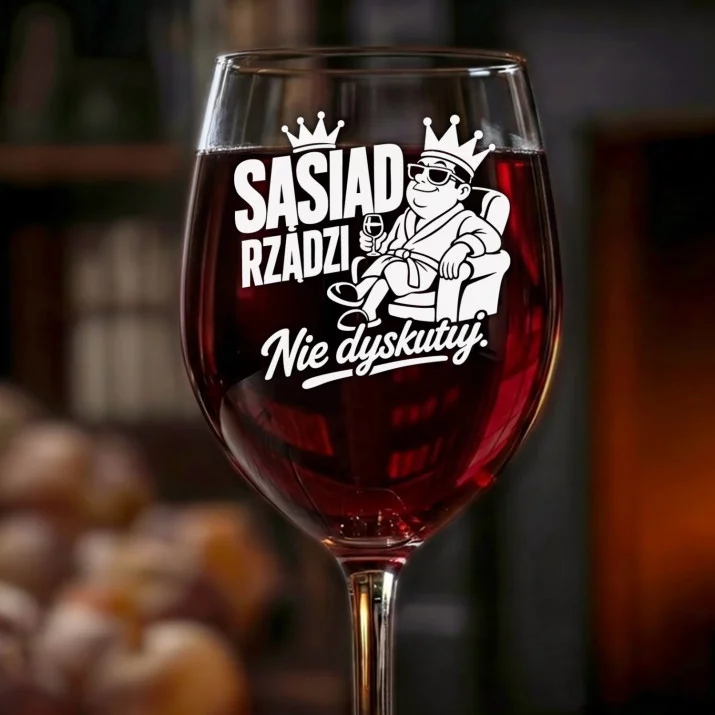 Kieliszek Do Wina Dla Sąsiada Prezent Dla Mężczyzny: Sąsiad Rządzi Tu Kieliszek Do Wina Dla Sąsiada Prezent Dla Mężczyzny: Sąsiad Rządzi Tu