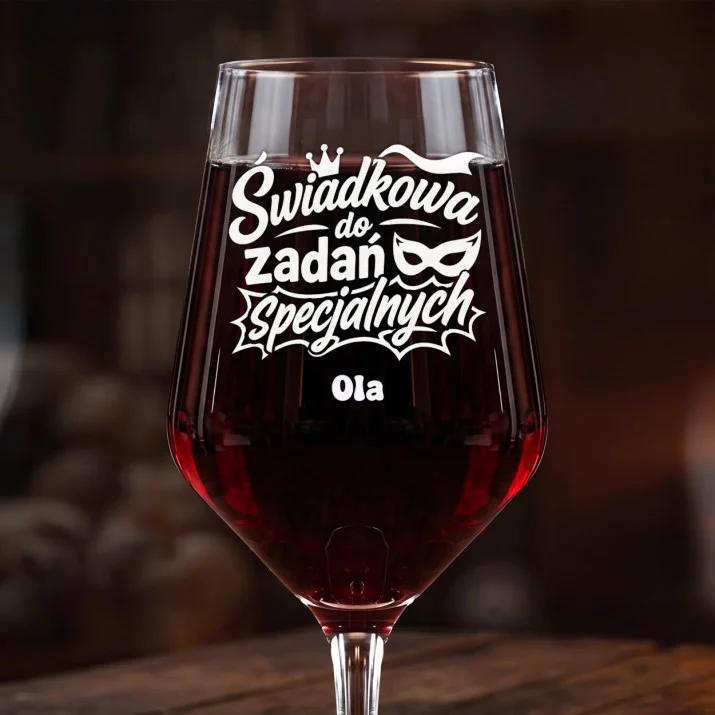 Mega Kieliszek Do Wina z Grawerem Dla Świadkowej Prezent Dla Kobiety: Świadkowa Do Zadań Mega Kieliszek Do Wina z Grawerem Dla Świadkowej Prezent Dla Kobiety: Świadkowa Do Zadań