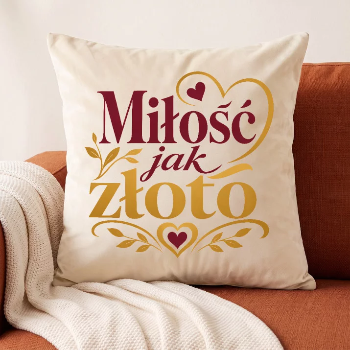 Poduszka Dekoracyjna Na 50 Rocznicę Ślubu Prezent Dla Kobiety: Złota Elegancja Poduszka Dekoracyjna Na 50 Rocznicę Ślubu Prezent Dla Kobiety: Złota Elegancja