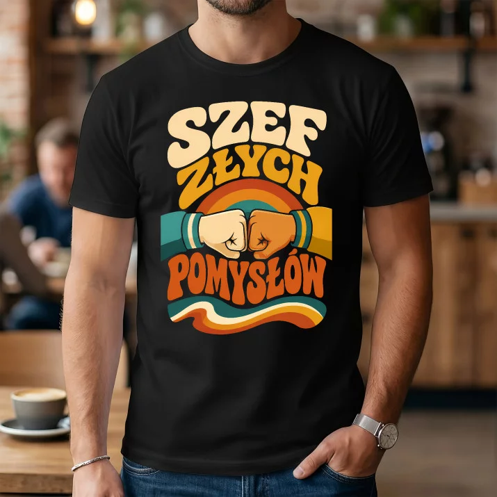 Koszulka Męska Dla Przyjaciela Prezent Dla Mężczyzny: Szef Złych Pomysłów