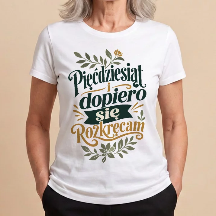 Koszulka Damska Biała Na 50 Prezent Na 50 Urodziny Dla Kobiety: Botaniczna Elegancja