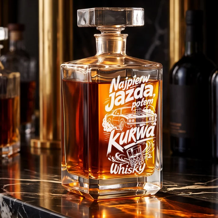 Karafka Do Whisky z Grawerem Dla Fana Samochodów Prezent: Garażowy Buntownik Karafka Do Whisky z Grawerem Dla Fana Samochodów Prezent: Garażowy Buntownik