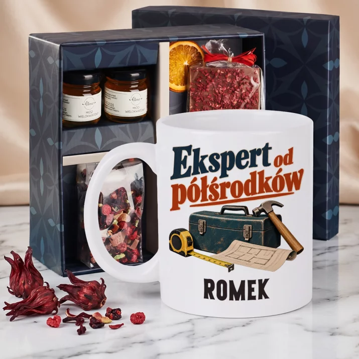 Zestaw Prezentowy z Kubkiem Na Parapetówkę Dla Mężczyzny: Ekspert Od Półśrodków Zestaw Prezentowy z Kubkiem Na Parapetówkę Dla Mężczyzny: Ekspert Od Półśrodków