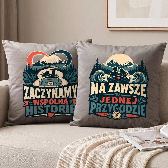 Poduszki Dekoracyjne Dla Młodej Pary Prezent Na Ślub Dla Pary: Wspólna Droga Poduszki Dekoracyjne Dla Młodej Pary Prezent Na Ślub Dla Pary: Wspólna Droga