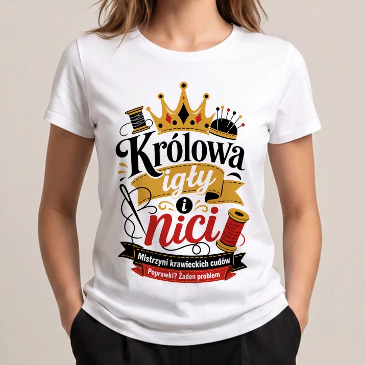 Koszulka Damska Biała Dla Krawcowej Prezent Dla Kobiety: Humor Krawiecki