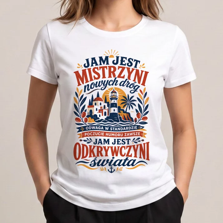 Koszulka Damska Biała Na Osiemnastkę Prezent Dla Kobiety: Mistrzyni Nowych Dróg