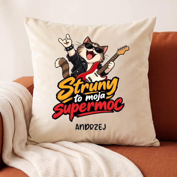 Poduszka Dekoracyjna Dla Gitarzysty Prezent Dla Mężczyzny: Struny To Moja Supermoc