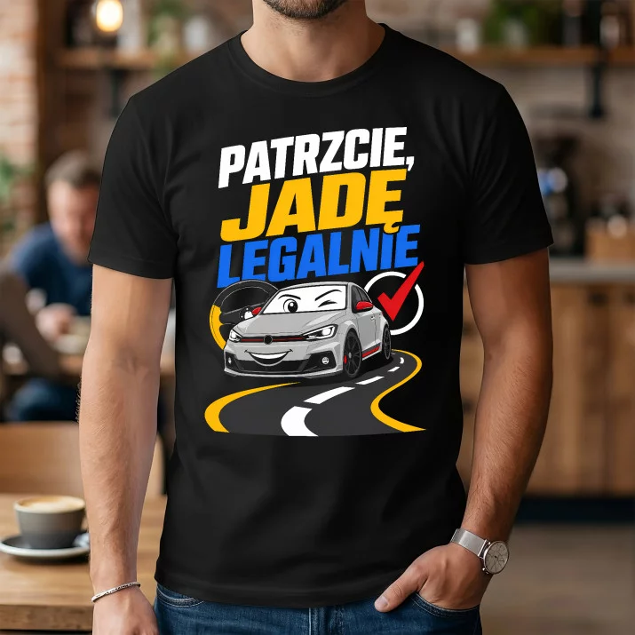 Koszulka Męska Na Zdanie Prawa Jazdy Prezent Dla Mężczyzny: Patrzcie Jadę