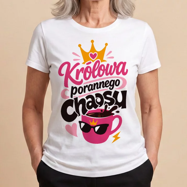 Koszulka Damska Biała Na Dzień Mamy Prezent Dla Mamy Kobiety: Poranny Rodzinny Chaos