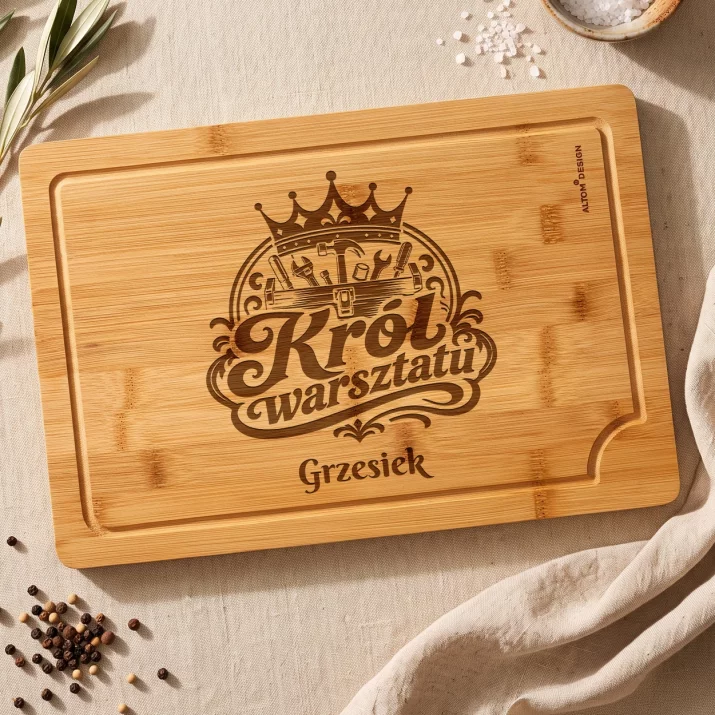 Deska Do Krojenia z Grawerem Dla Majsterkowicza Prezent Dla Mężczyzny: Król Warsztatu Deska Do Krojenia z Grawerem Dla Majsterkowicza Prezent Dla Mężczyzny: Król Warsztatu