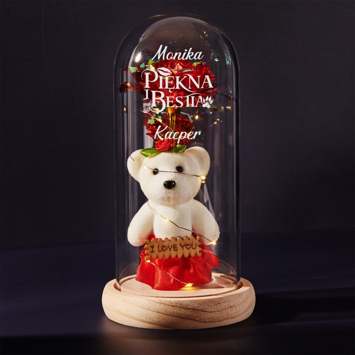 Piękna i bestia - Wieczna róża z misiem