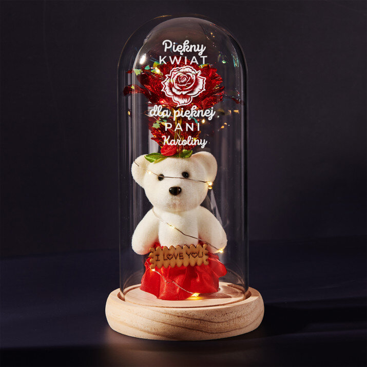 Piękny kwiat - Wieczna róża z misiem