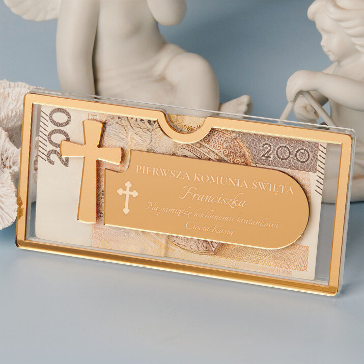 Pierwsza Komunia Święta Boża Miłość - Akrylowa koperta na pieniądze Krzyż
