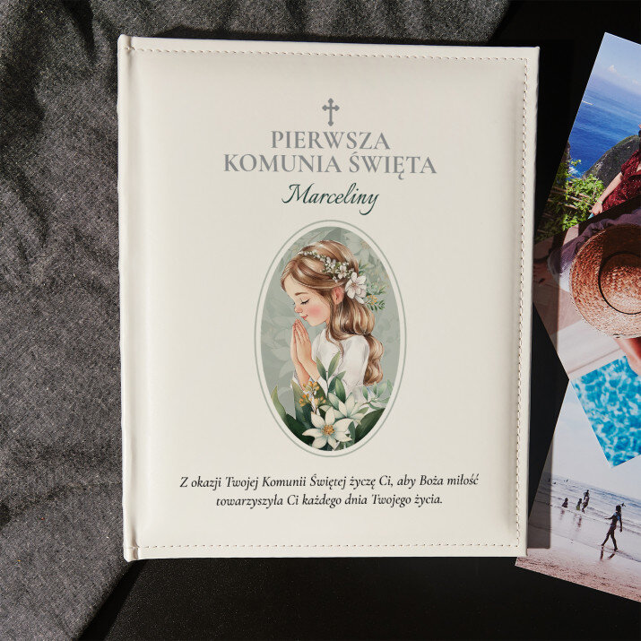 Pierwsza Komunia Święta Boża Miłość dziewczynka - Personalizowany Album na zdjęcia