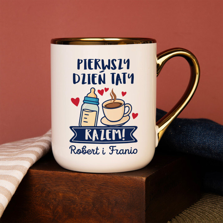 Pierwszy dzień taty razem - Kubek ceramiczny ze złotym rantem