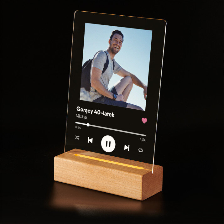 Piosenka spotify dla niego - Wydruk na szkle akrylowym z podstawką led