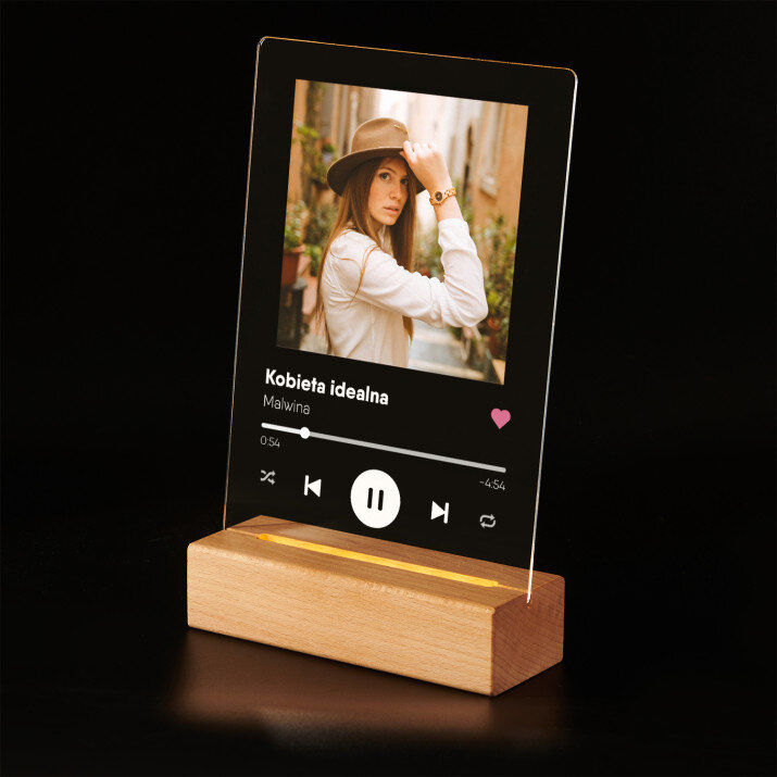 Piosenka spotify dla niej - Wydruk na szkle akrylowym z podstawką led