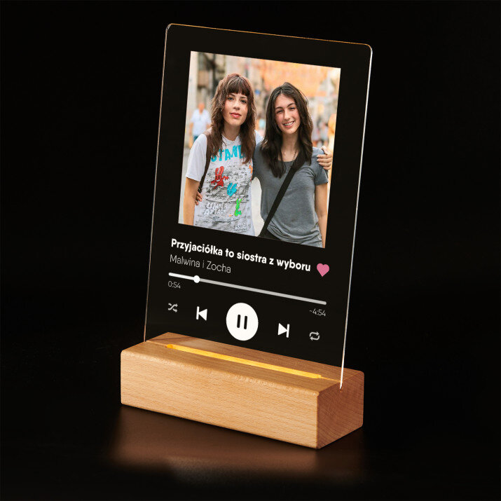 Piosenka spotify dla przyjaciółki - Wydruk na szkle akrylowym z podstawką led
