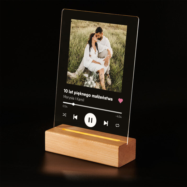 Piosenka spotify na rocznicę - Wydruk na szkle akrylowym z podstawką led