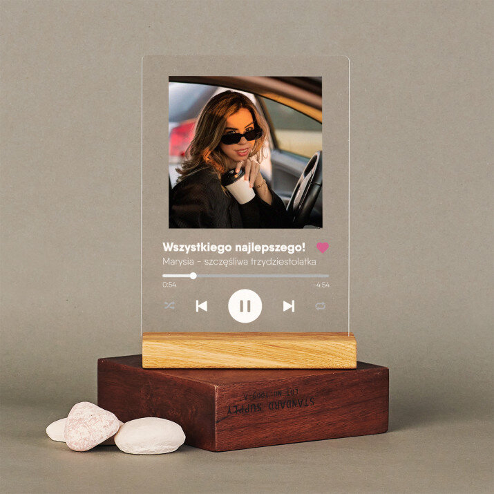 Piosenka spotify na urodziny - Wydruk na szkle akrylowym z podstawką