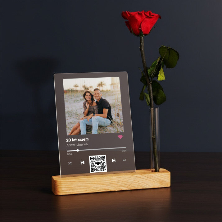 Piosenka spotify z kodem qr na rocznicę - Wydruk na szkle akrylowym z różą
