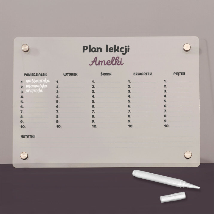 Plan lekcji - Wydruk na szkle akrylowym tablica