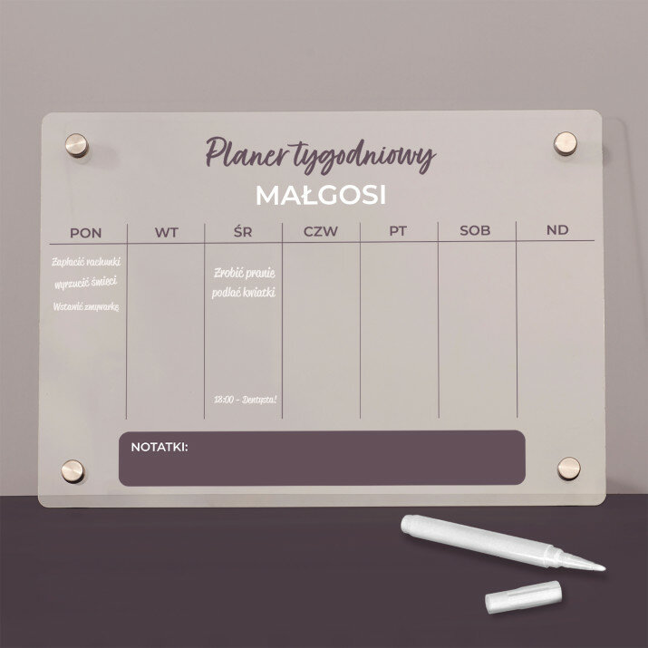 Planer tygodniowy - Wydruk na szkle akrylowym tablica