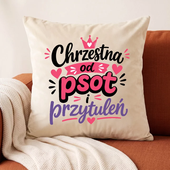 Poduszka Dekoracyjna Dla Chrzestnej Prezent Dla Kobiety: Psotna Chrzestna