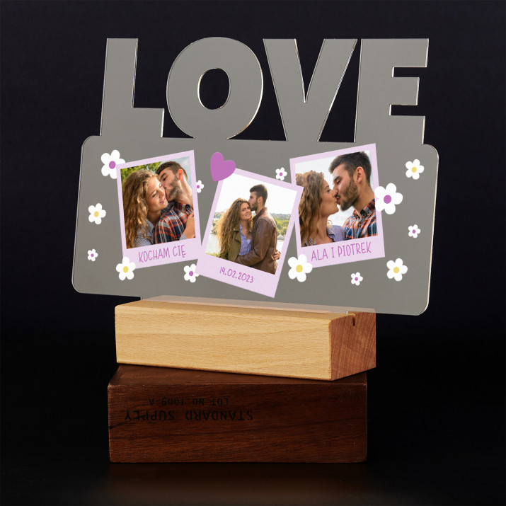 Polaroids kwiatki - Wydruk na szkle akrylowym love z podświetleniem